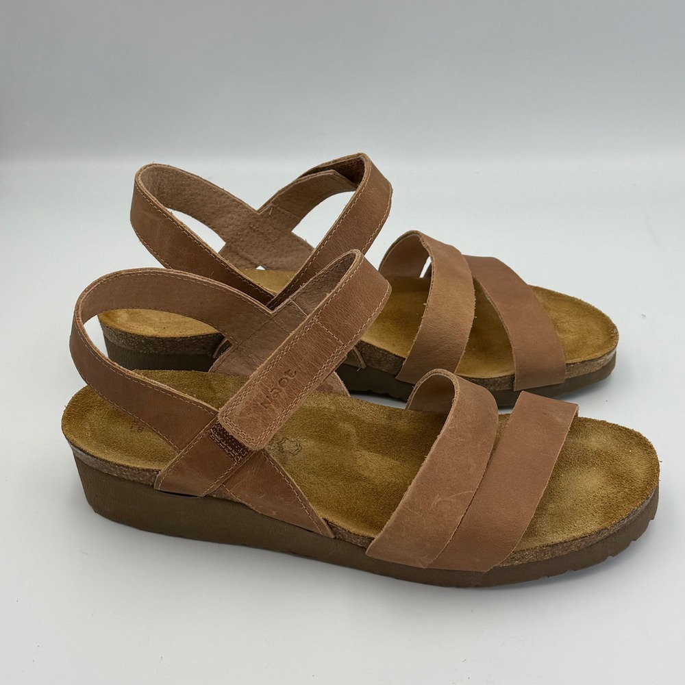 Naot Kayla Women's EU 39 Brown Leather Ankle Strap Wedge Comfort Sandals